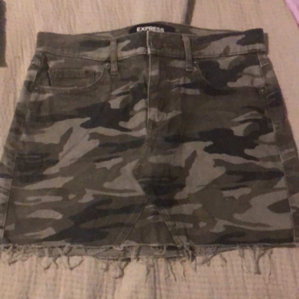 Express camo denim mini skirt